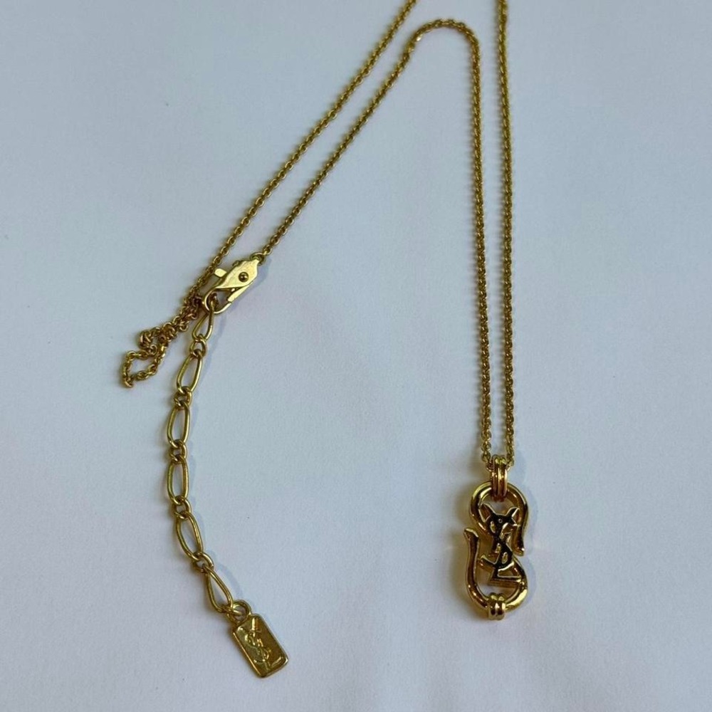 YSL Yves Saint Laurent Necklace Gold 20" With Extension - Picture 2 of 5